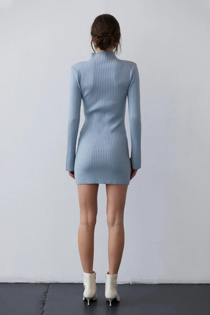 Iliana Mock Neck Ribbed Sweater Mini Dress