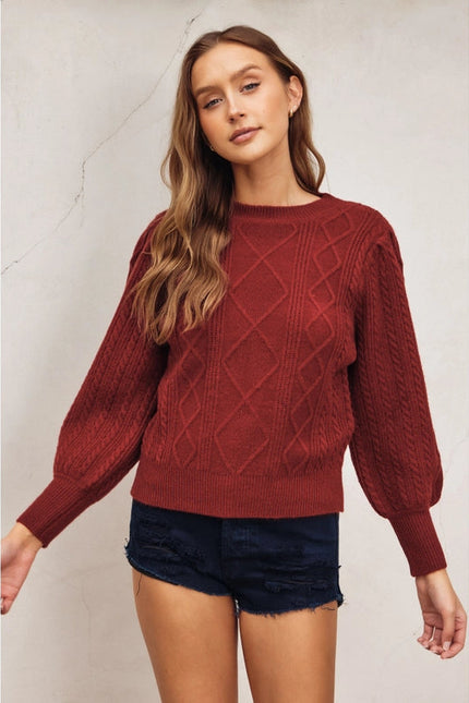 In A Bubble Cable Knit Sweater CLARET