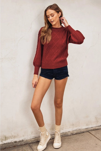 In A Bubble Cable Knit Sweater CLARET