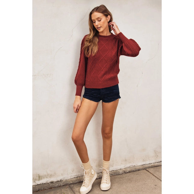 In A Bubble Cable Knit Sweater CLARET