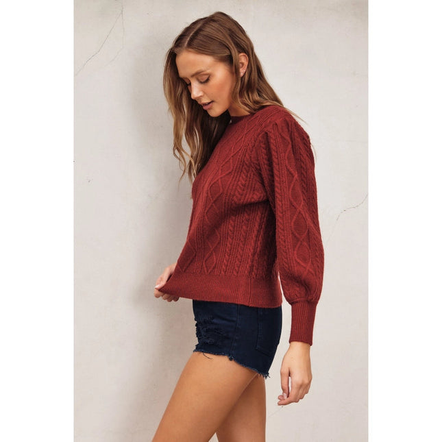 In A Bubble Cable Knit Sweater CLARET