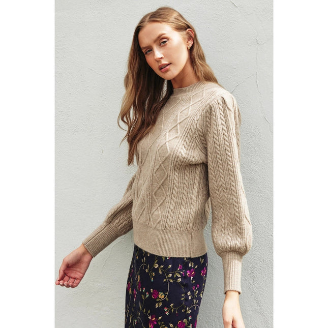 In A Bubble Cable Knit Sweater  OATMEAL TAUPE