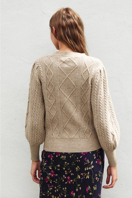 In A Bubble Cable Knit Sweater  OATMEAL TAUPE