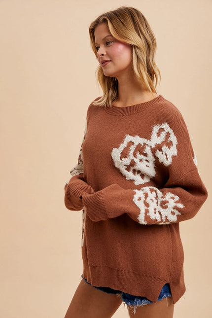 Intarsia Floral Knitted Sweater CAMEL