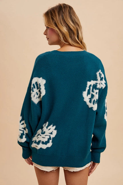 Intarsia Floral Knitted Sweater EMERALD