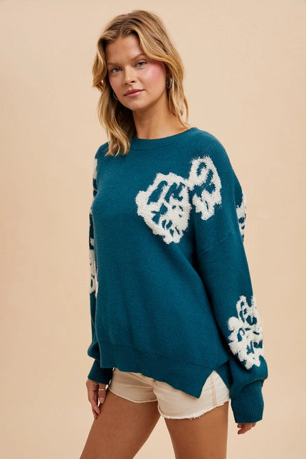 Intarsia Floral Knitted Sweater EMERALD