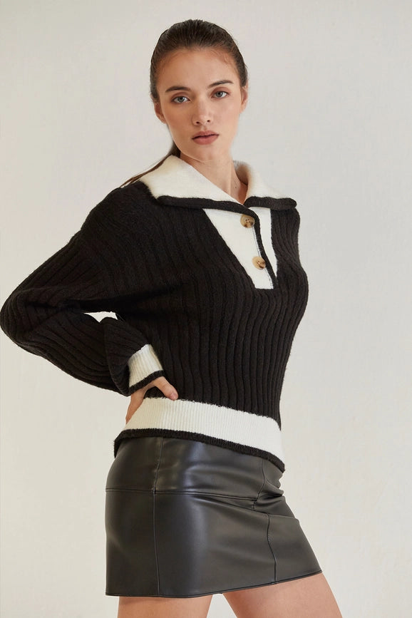 Iris Funnel Neck Contrast Sweater