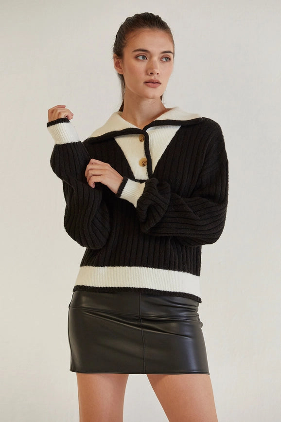 Iris Funnel Neck Contrast Sweater