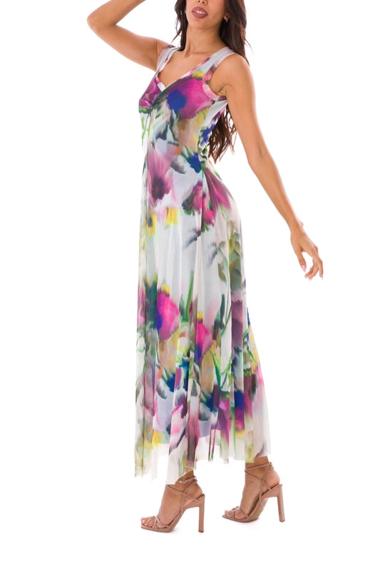 Iris Maxi V-Neckline Sleeveless Fit N Flare Print Dress