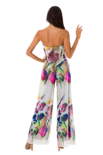 Iris Strapless Printed Jumpsuit With Overlay