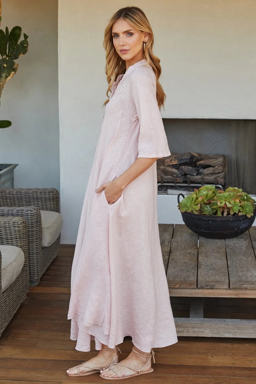 Italian Linen 3/4 Sleeve Maxi Dress