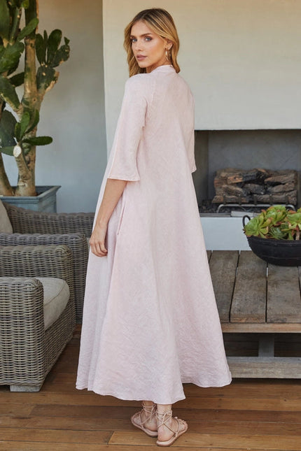 Italian Linen 3/4 Sleeve Maxi Dress