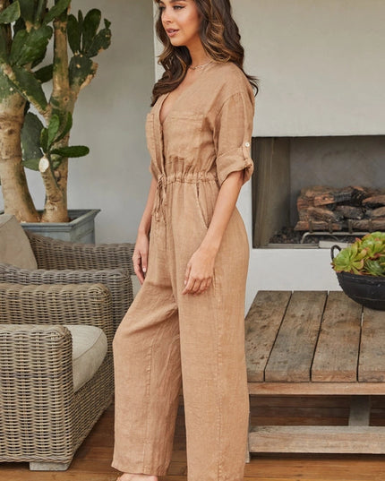 Italian Linen Long Sleeve Jumpsuit CAM