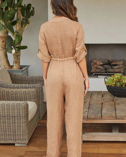 Italian Linen Long Sleeve Jumpsuit CAM