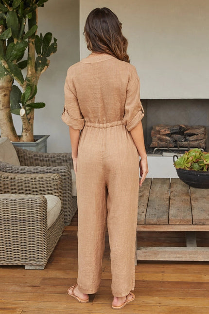 Italian Linen Long Sleeve Jumpsuit CAM