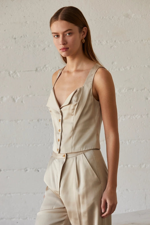 Ivanna Square Neck Satin Button Up with Flap Detail CHAMPAGNE