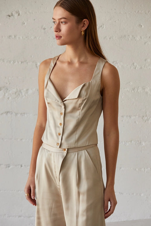 Ivanna Square Neck Satin Button Up with Flap Detail CHAMPAGNE