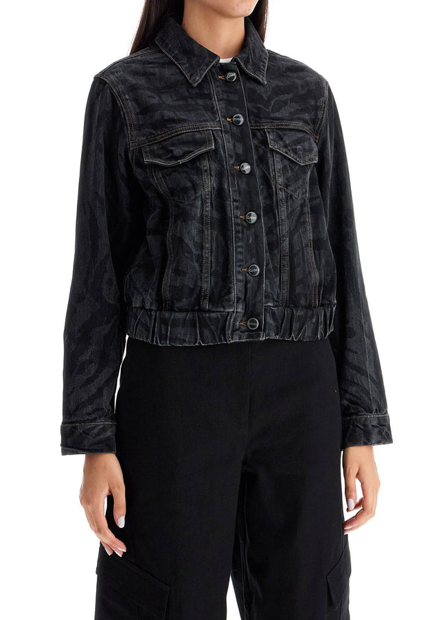 Ganni cut\n\nshort denim jacket with laser-cut