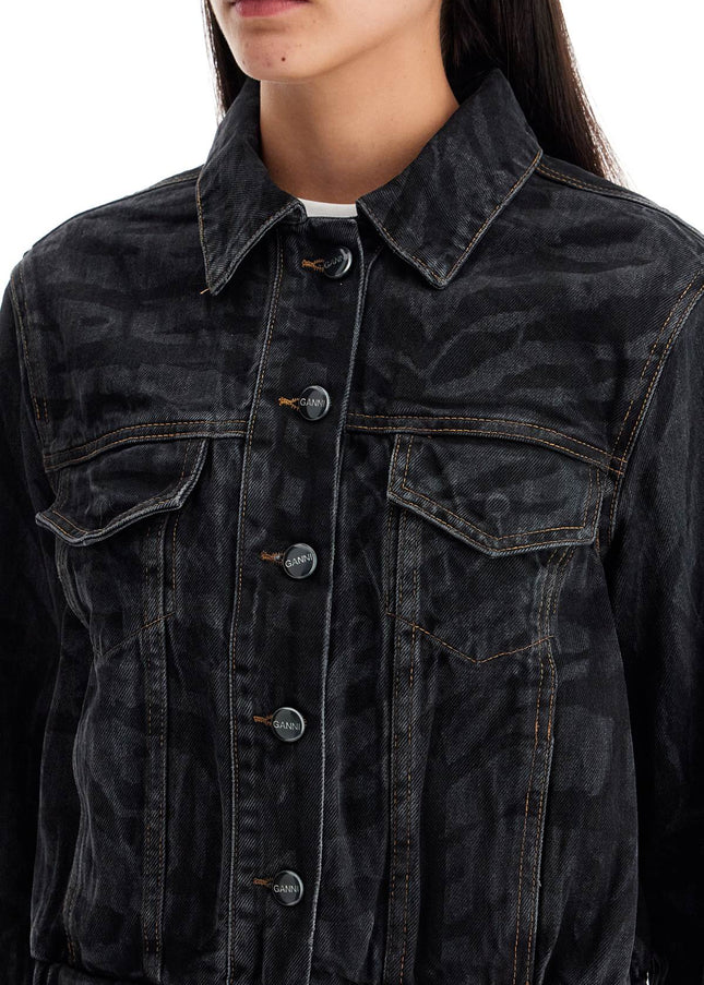 Ganni cut\n\nshort denim jacket with laser-cut