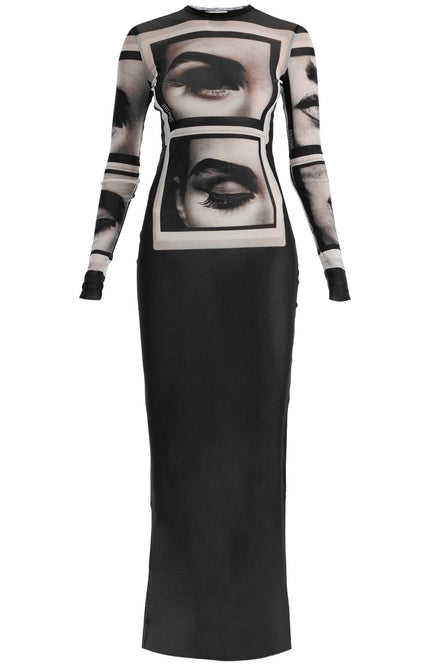 JEAN PAUL GAULTIER "maxi mesh dress with eyes and lips print"