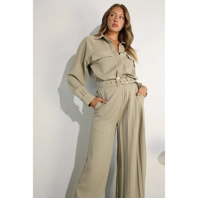 Jacket Top and One Side Pleated Pants Set