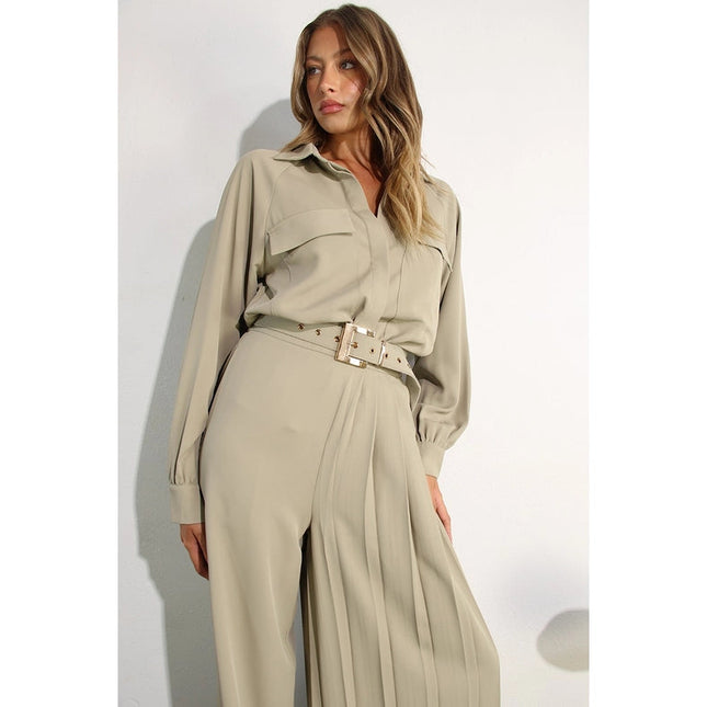 Jacket Top and One Side Pleated Pants Set