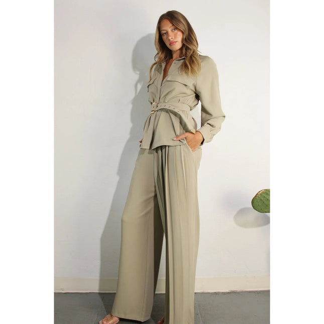 Jacket Top and One Side Pleated Pants Set