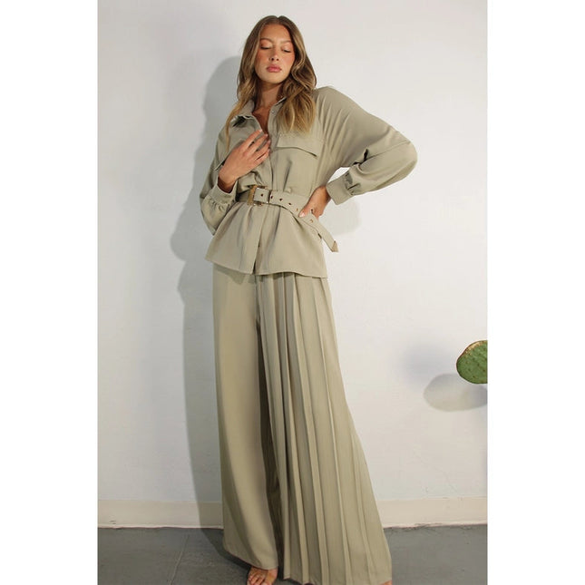 Jacket Top and One Side Pleated Pants Set