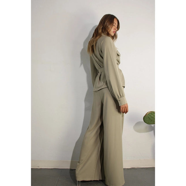 Jacket Top and One Side Pleated Pants Set