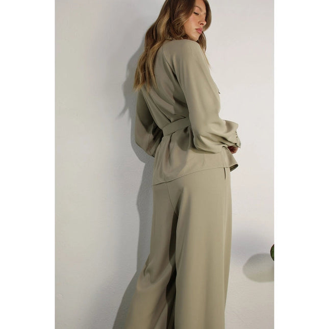 Jacket Top and One Side Pleated Pants Set