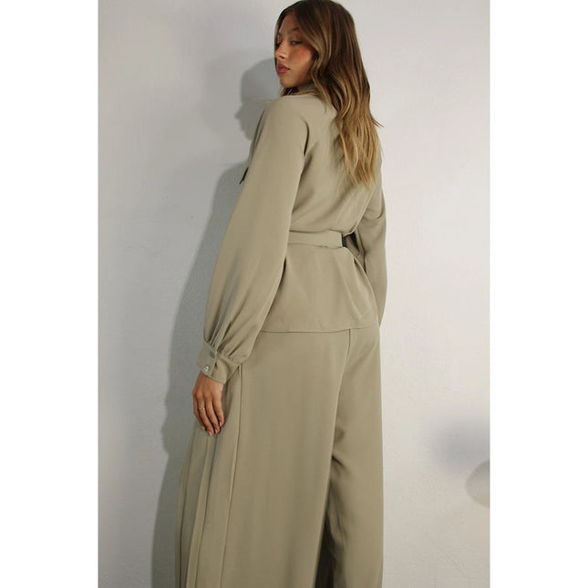 Jacket Top and One Side Pleated Pants Set