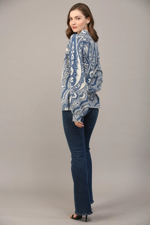 Jacquard Knit Mock Neck Sweater