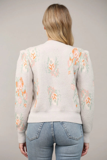 Jacquard Knit Puff Sleeve Sweater