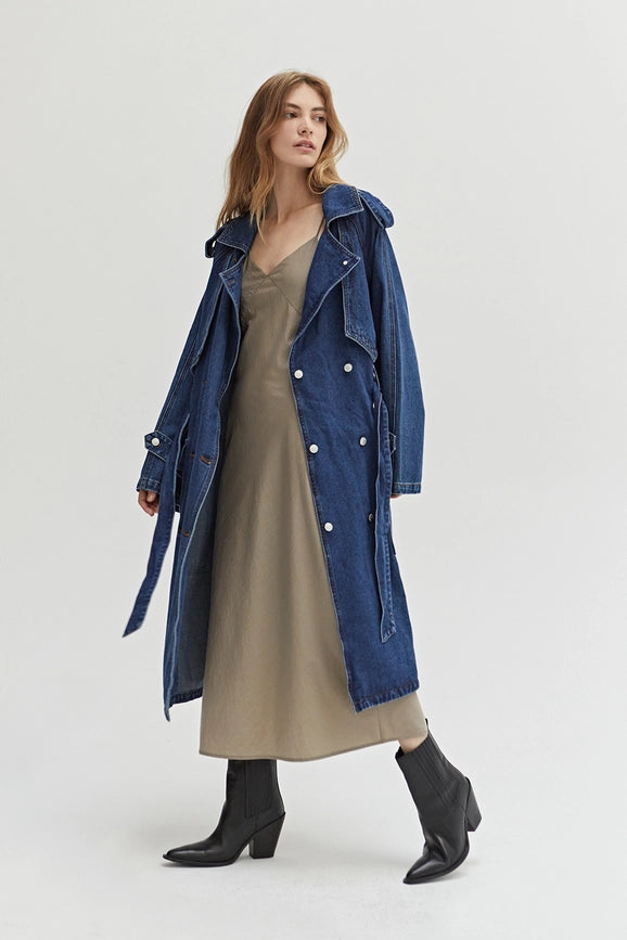 Jaylene Denim Trench Coat Denim Blue