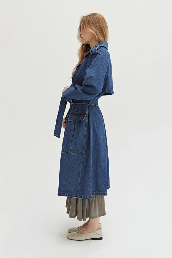 Jaylene Denim Trench Coat Denim Blue