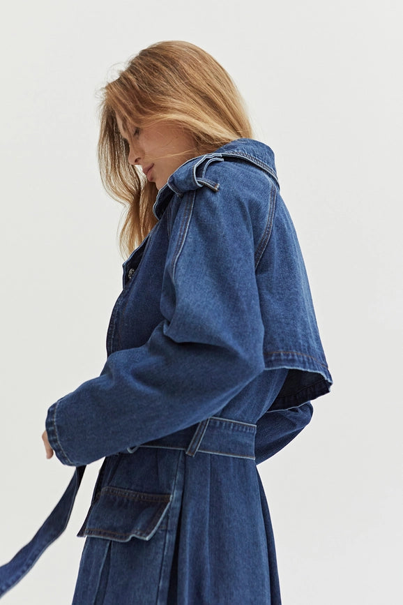 Jaylene Denim Trench Coat Denim Blue