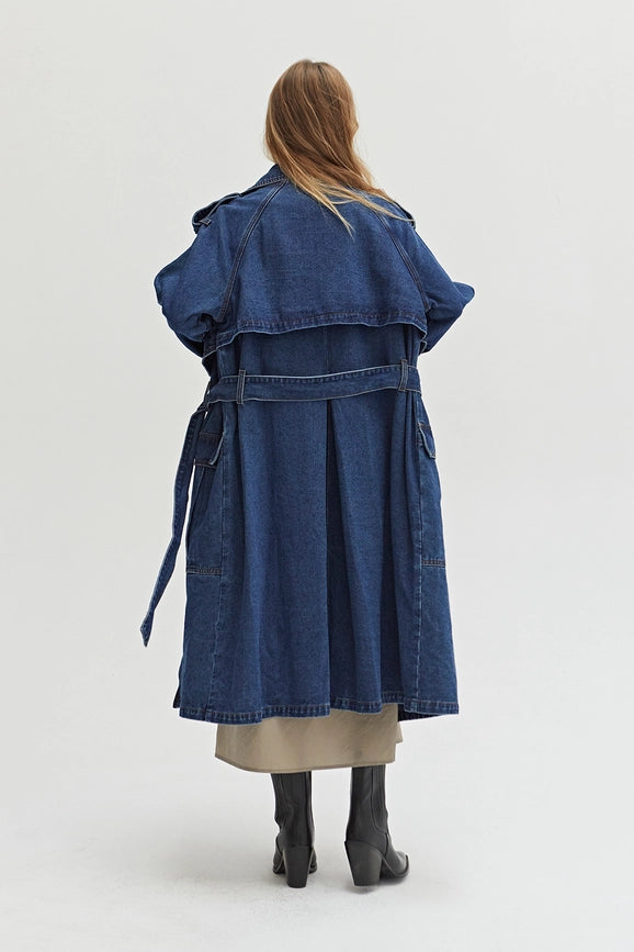 Jaylene Denim Trench Coat Denim Blue