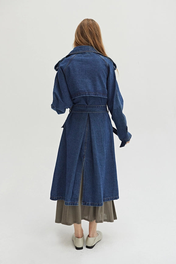 Jaylene Denim Trench Coat Denim Blue