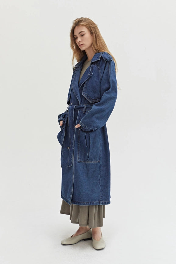 Jaylene Denim Trench Coat Denim Blue