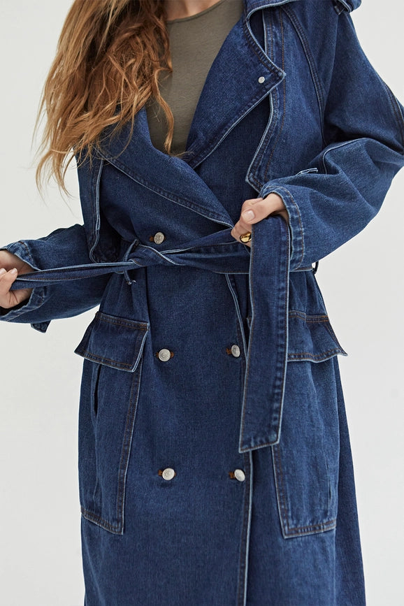 Jaylene Denim Trench Coat Denim Blue