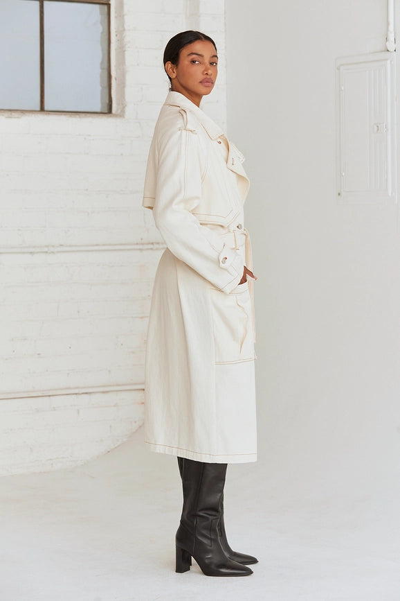 Jaylene Denim Trench Coat White