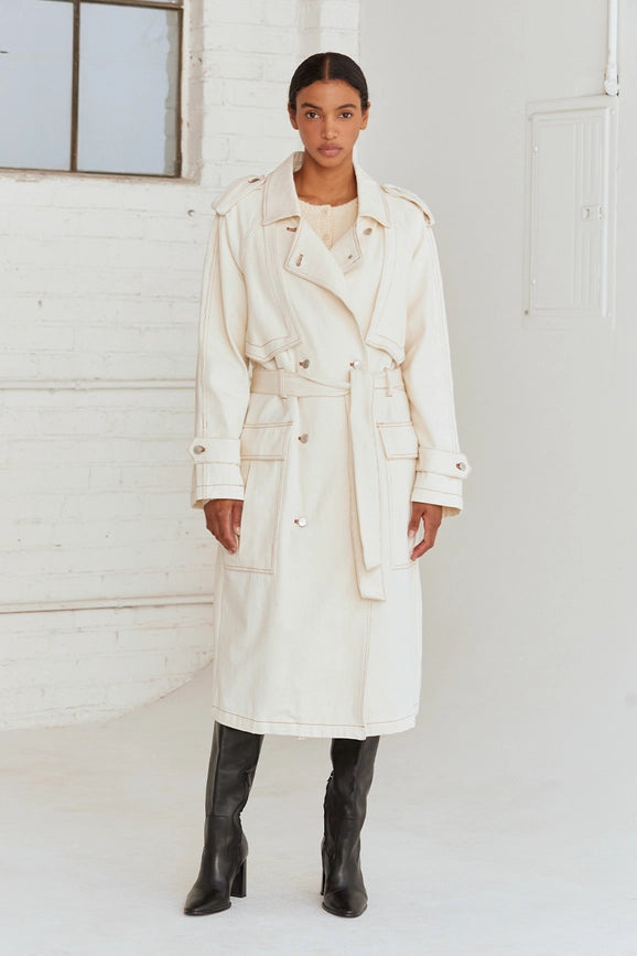 Jaylene Denim Trench Coat White