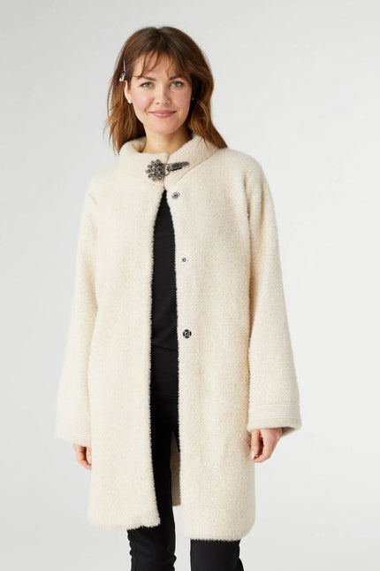 Joella Brushed Knit Coat with Broach