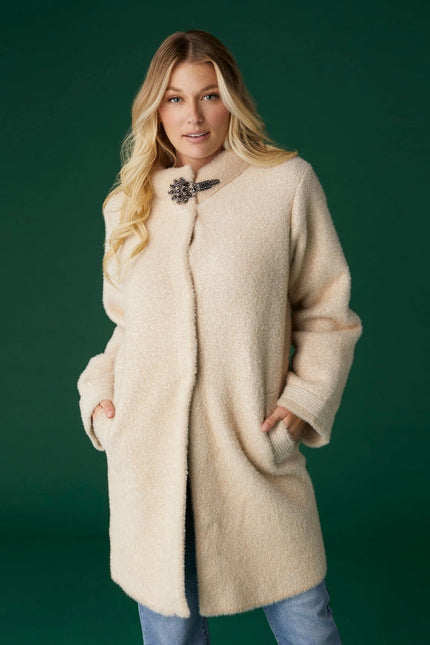 Joella Brushed Knit Coat with Broach