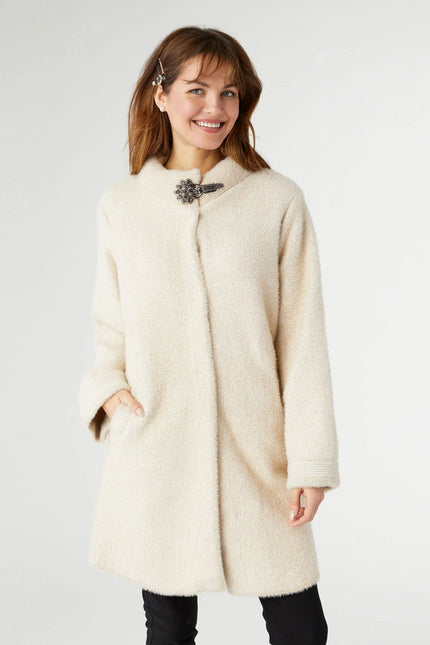 Joella Brushed Knit Coat with Broach