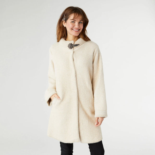 Joella Brushed Knit Coat with Broach