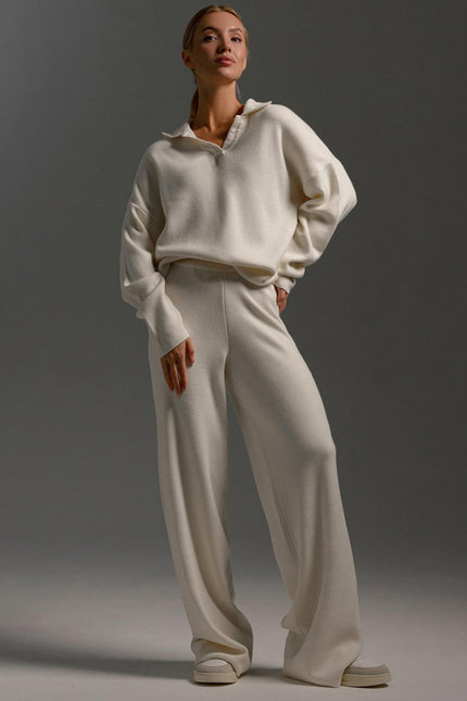 Johnny Collar Long Sleeve Top and Pants Sweater Set