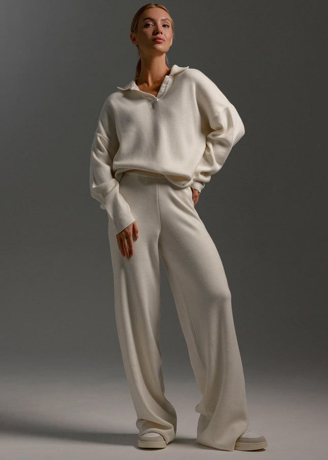 Johnny Collar Long Sleeve Top and Pants Sweater Set