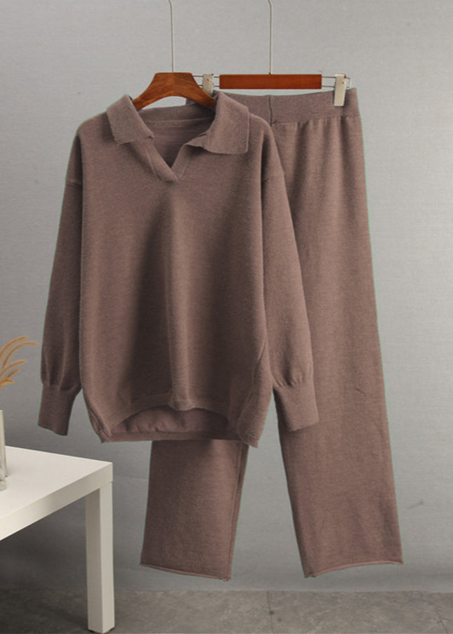 Johnny Collar Long Sleeve Top and Pants Sweater Set