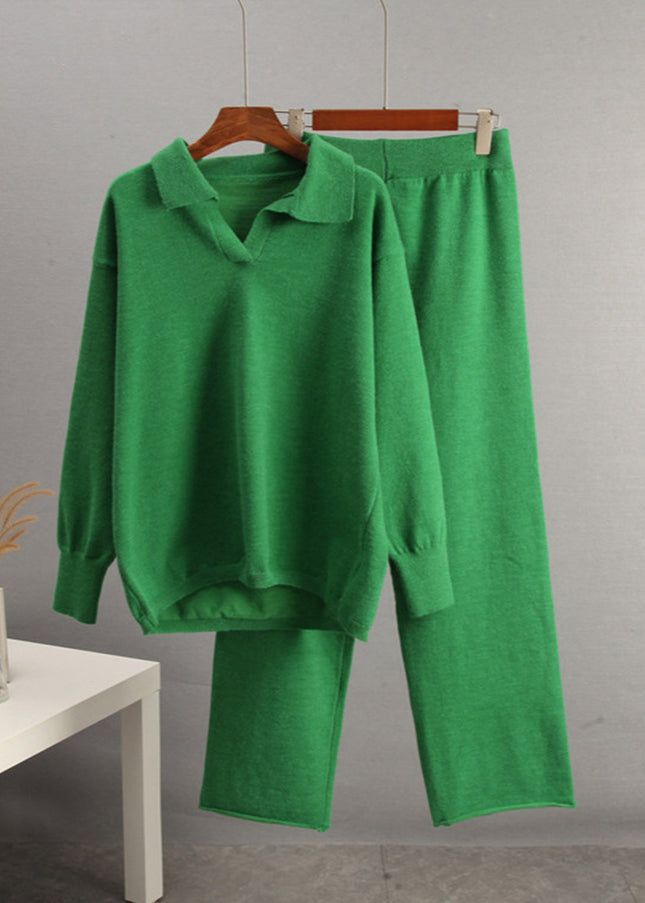 Johnny Collar Long Sleeve Top and Pants Sweater Set